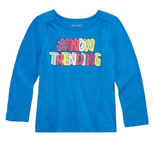 NWT Baby Toddler Girls Okie Dokie Blue Long Sleeve Shirt "#Now Trending" (4T) - Picture 6 of 6