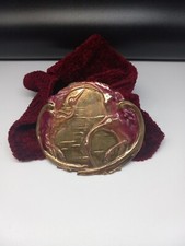 ALAIN FOURDRAINE PARIS Gold Tone Crane Design Buckle Stretch Velvet Size 32 Belt