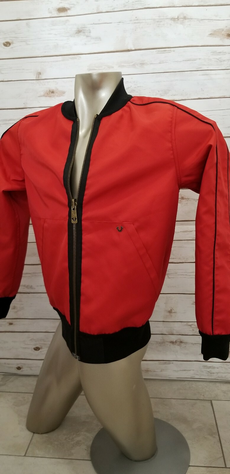 TRUE RELIGION MEN'S BLACK VINTAGE RED REVERSIBLE BOMBER MED NWT image 9