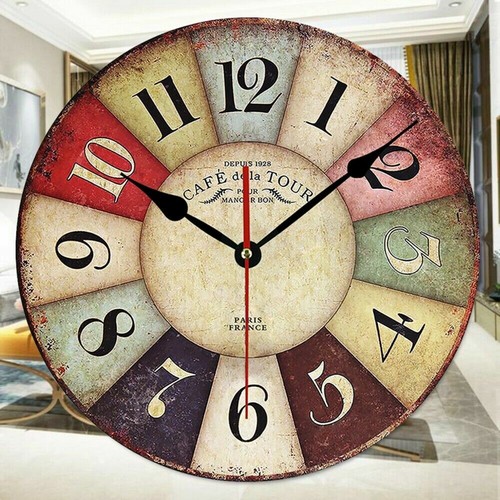 Large Wooden Owl Wall Clock Vintage Rustic Shabby Retro Home Art Decor Gift - Picture 3 of 10