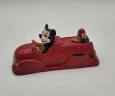 Vintage Walt Disney Mickey Mouse Toy Fire Truck Sun Rubber Co Missing Parts 