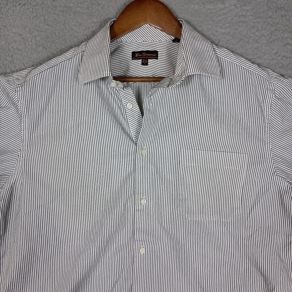 Camisa de vestir Ben Sherman para hombre grande 34-35 blanca negra a rayas manga larga carrera Foto 2 de 4
