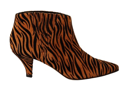 Ame Zapatos Corto Botas Marrón Cebra de Ante Tacones Gatito EU36/US5.5