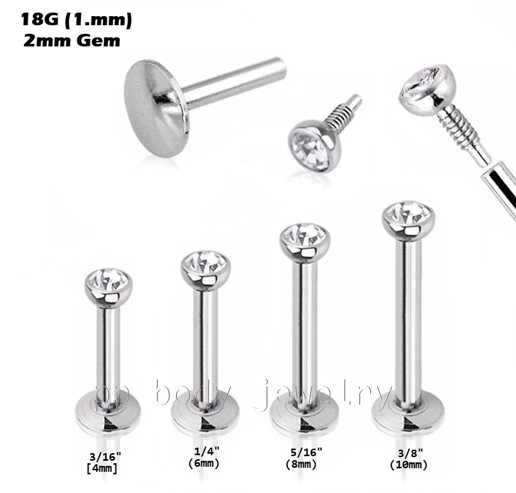 5pcs. 18G Surgical Steel Internally Threaded Press Fit Gem Labret