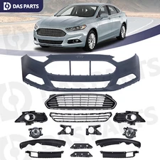 For 2013-2016 Ford Fusion Front Bumper Cover Grille Fog Light w/Chrome Molding
