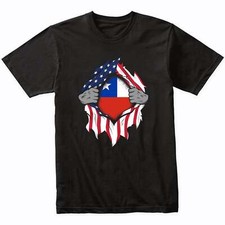 Chilean American Flags Hands Ripping Flag on Chest T-Shirt - Chile Flag Shirt