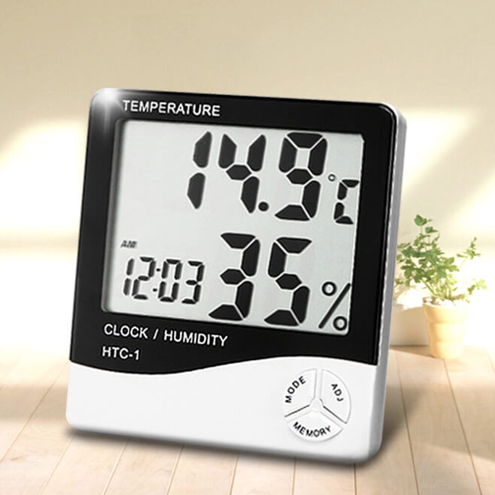 Digital Humidity Meter Indoor Clock Room Thermometer Hygrometer LCD
