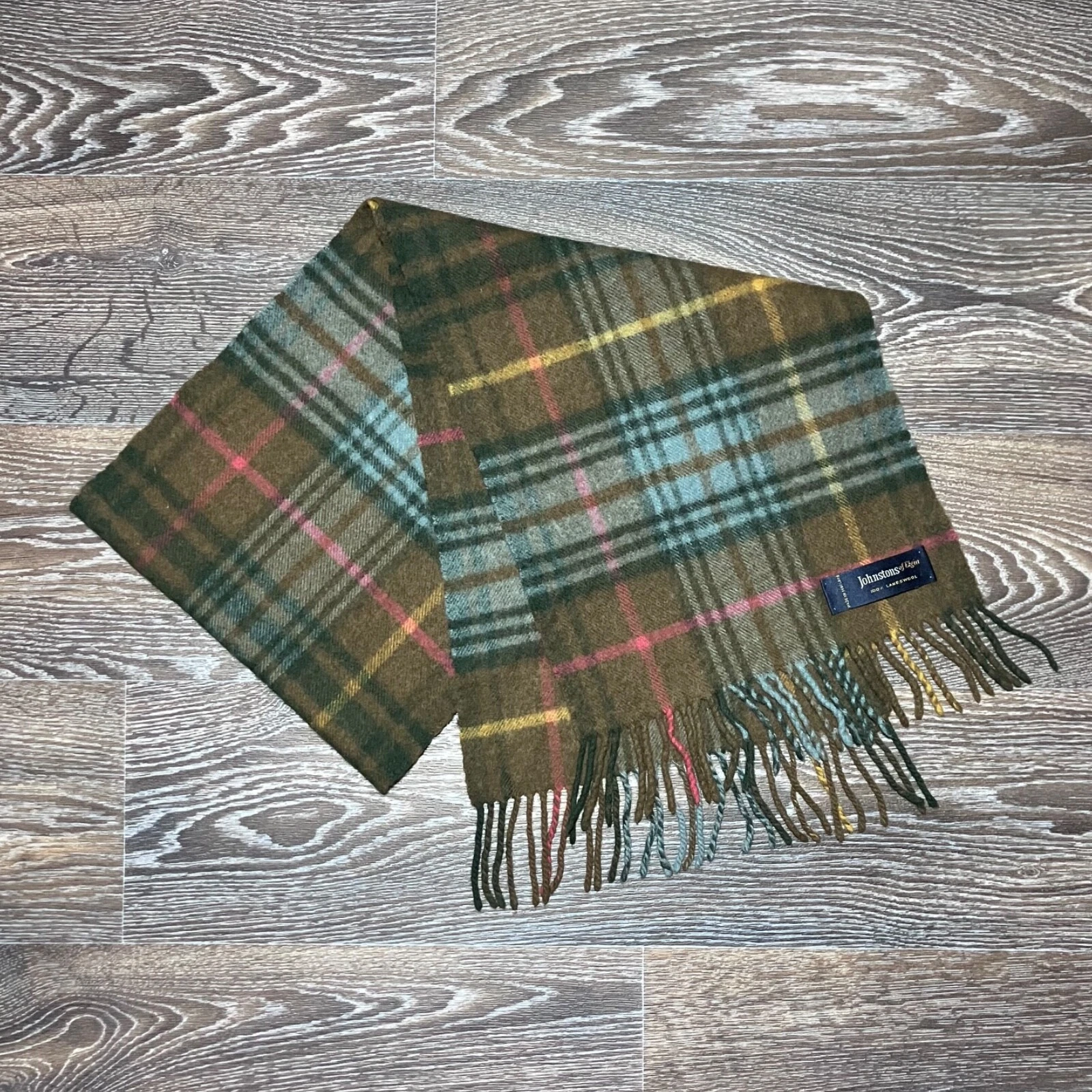 Vintage JOHNSTONS OF ELGIN Tartan Wool Scarf Muffler 136x27cm