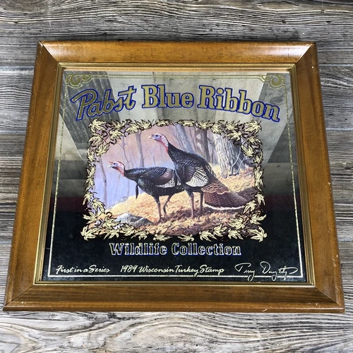 Vintage Pabst Blue Ribbon Wildlife Turkey Bird Beer Mirror Sign
