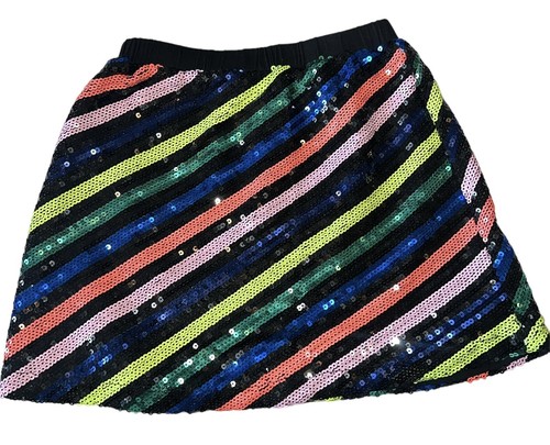 Rockets of Awesome Girls Multicolor Diagonal Striped Sequin Mini Skirt Size 8 - Picture 2 of 4