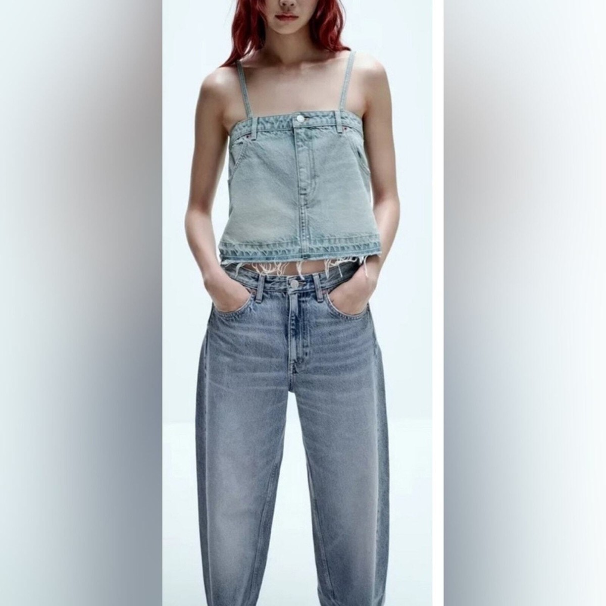 NWT Zara denim crop top looks like a pair of jeans denim size