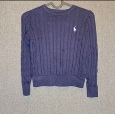 Polo Ralph Lauren Sweater Youth Small Blue Embroidered Cable Knit Casual