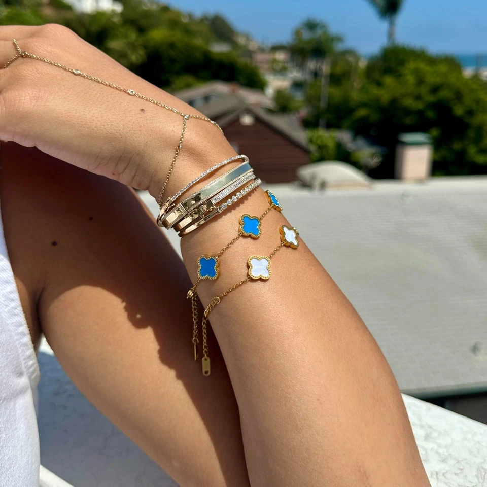 18K Gold Plated Clover Bracelet Set 4-Piece Lucky Four-Leaf Clover Bracelet Set - Image 3 of 4