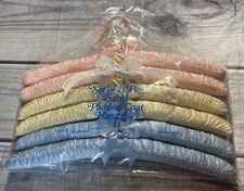 Vintage 1960s Satin Padded Coat Clothing Hangers 6 Pack Pink Blue Beige SEALED