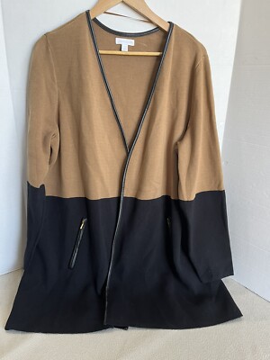 Charter Club Womens Color block Cardigan Sweater Camel Black
