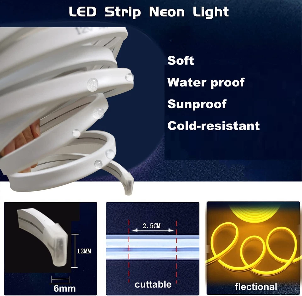 Striscia Strip LED Con Alimentatore 5 Metri Neon Curvabile modellabile 12V IP65 - Immagine 3 di 4