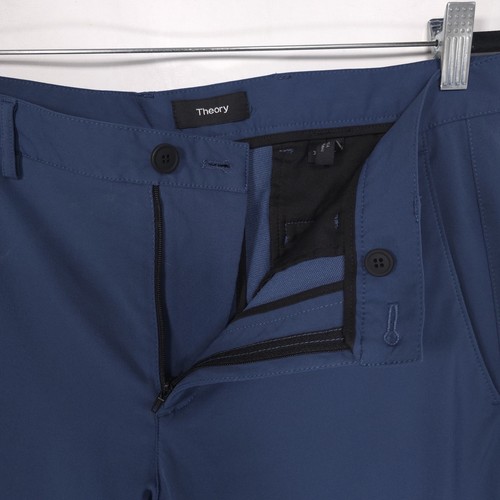 Theory men’s dress pants in blue 32 slim-fit ZAINE SW NEOTERIC F0877210 with button closure and front pockets.