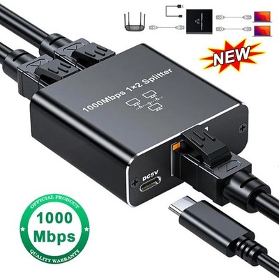 RJ45 Gigabit Ethernet Splitter 1000Mbps LAN Network Internet 1 to 2 Out Adapter