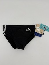 NWT ADIDAS Boys Swim Brief Black w/ White Stripe Size 26