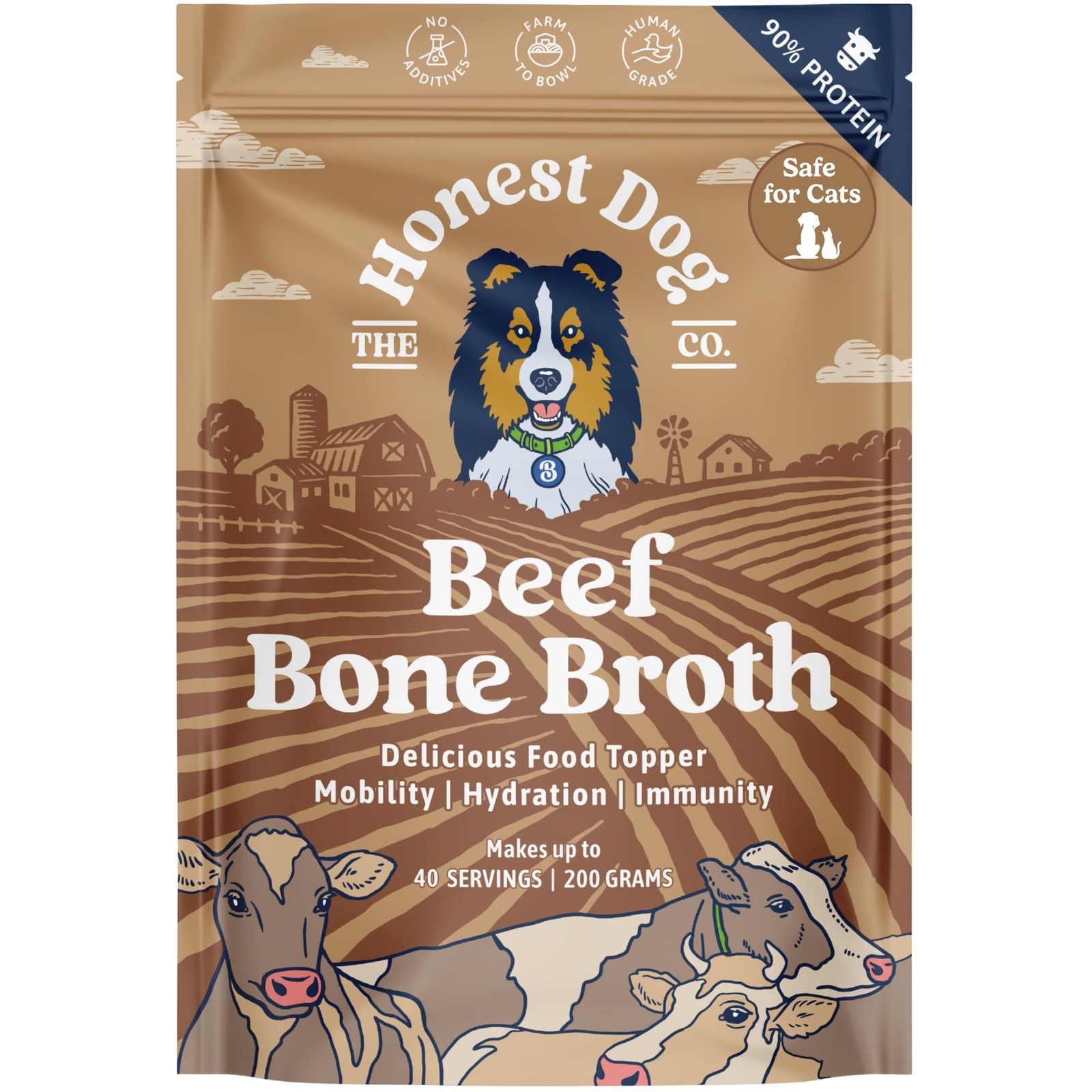 Honest Dog Co Beef Bone Broth for Dogs & Cats Packed with Collagen & Protein for