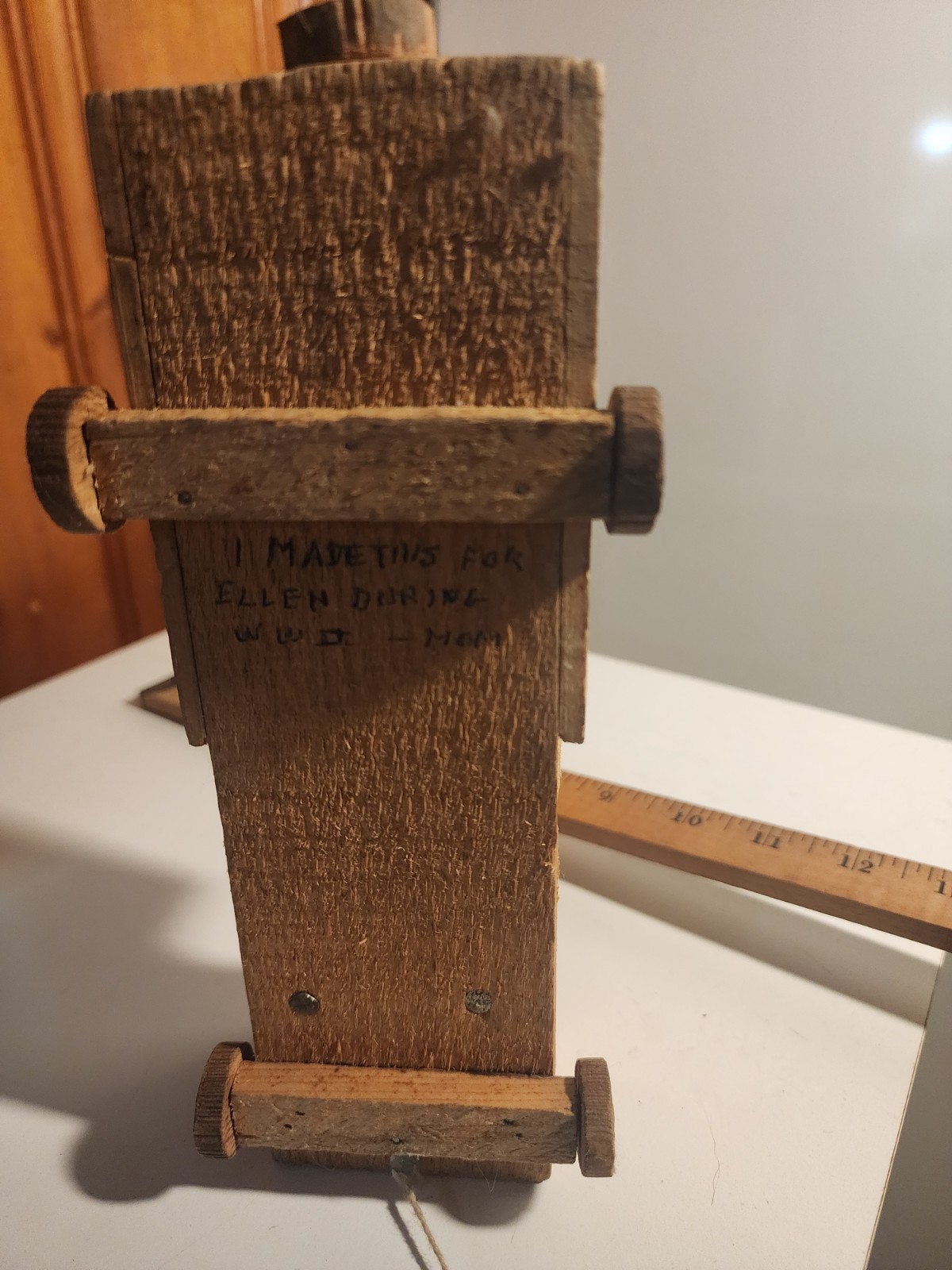 Vintage Handcrafted Wooden Pull Toy, World War 2 Signed Mom Made, Antique Rare