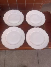 Vintage White German Silver Trim Dinner Plates Plate Set 4 