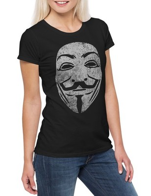 Guy Fawkes Mask Vintage Damen T-Shirt V For Wie Anonymous Vendetta Maske UK