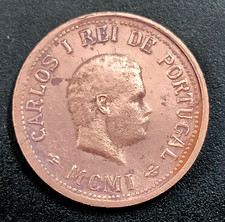 Portuguese India Carlos I 1901 MCMI 1/2 Tanga Bronze Coin