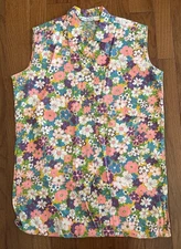 Vintage 60s Carole Sue Floral Sleeveless Blouse Sz 32 Mod Bright Psychedelic Top