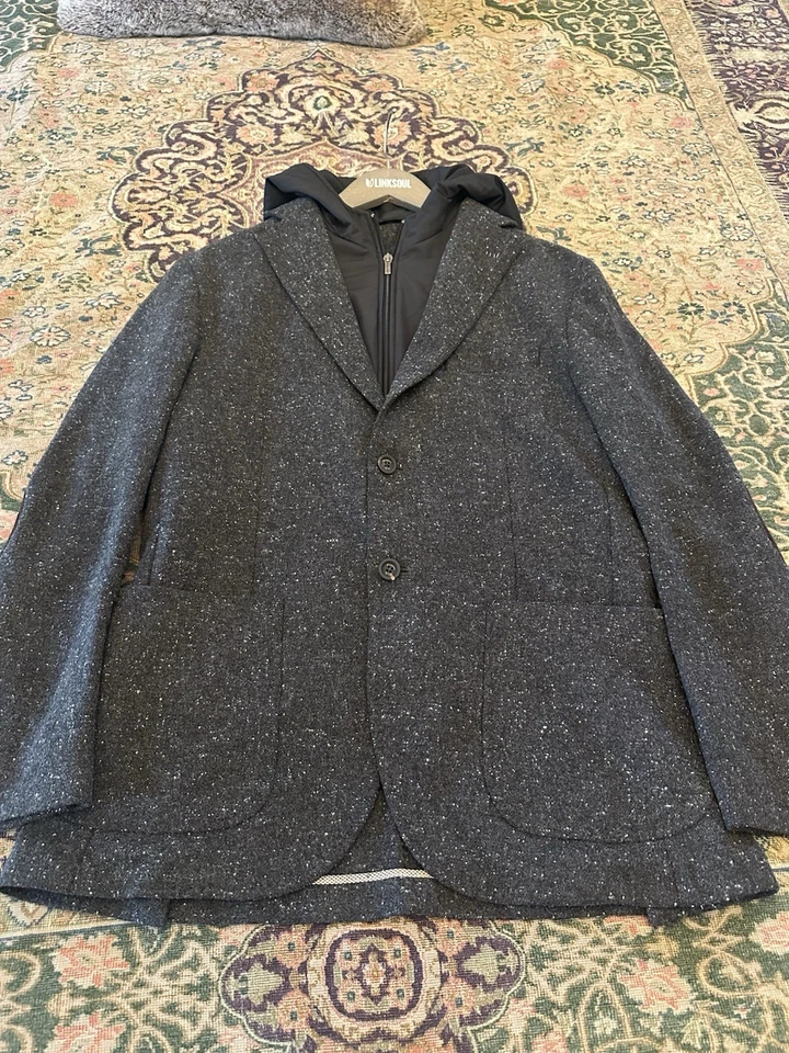 Massimo Dutti Charcoal Speckled Tweed Patch P Removable Hooded Blazer 185/104A - Image 3 of 4