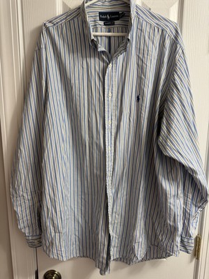 Ralph Lauren Shirt Men's XL Neck 17.5 Blue Stripe Pony Preppy Button Down