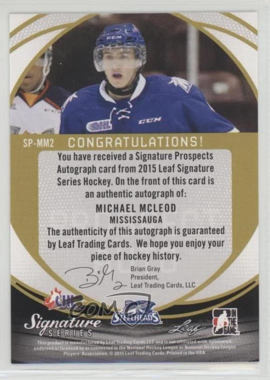 2015 Leaf Signature Series Prospect Gray /50 Michael McLeod #SP-MM2 Auto - Image 2 of 2