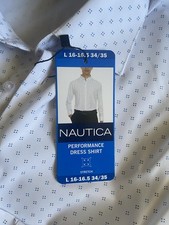 Nautica Stretch Performance Dress Shirt Men  s 16.1/2 34-35 White Button Up