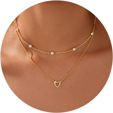 Heart Necklaces for Women, Dainty 14K Gold/Silver Plated Necklace Cute Tiny Gold