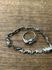 As Is- Damaged-Vtg Italian Sterling Silver Dolphin Ring And Bracelet Beach Vacay