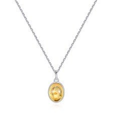 Sterling Silver Amber Oval Necklace