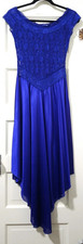 VINTAGE Womens STRETCHY LACE SILKY LONG Fairy Sleep Night Gown Small Navy Blue