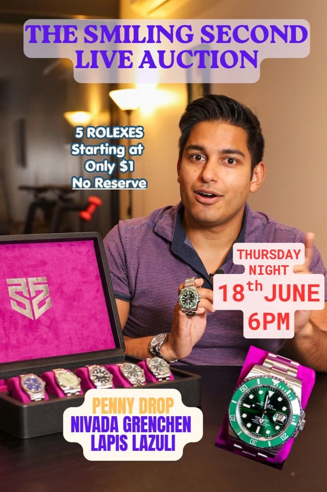 THE SMILING SECOND LIVE: 5 ROLEXES No Reserve , Penny Drop Lapis Nivada!