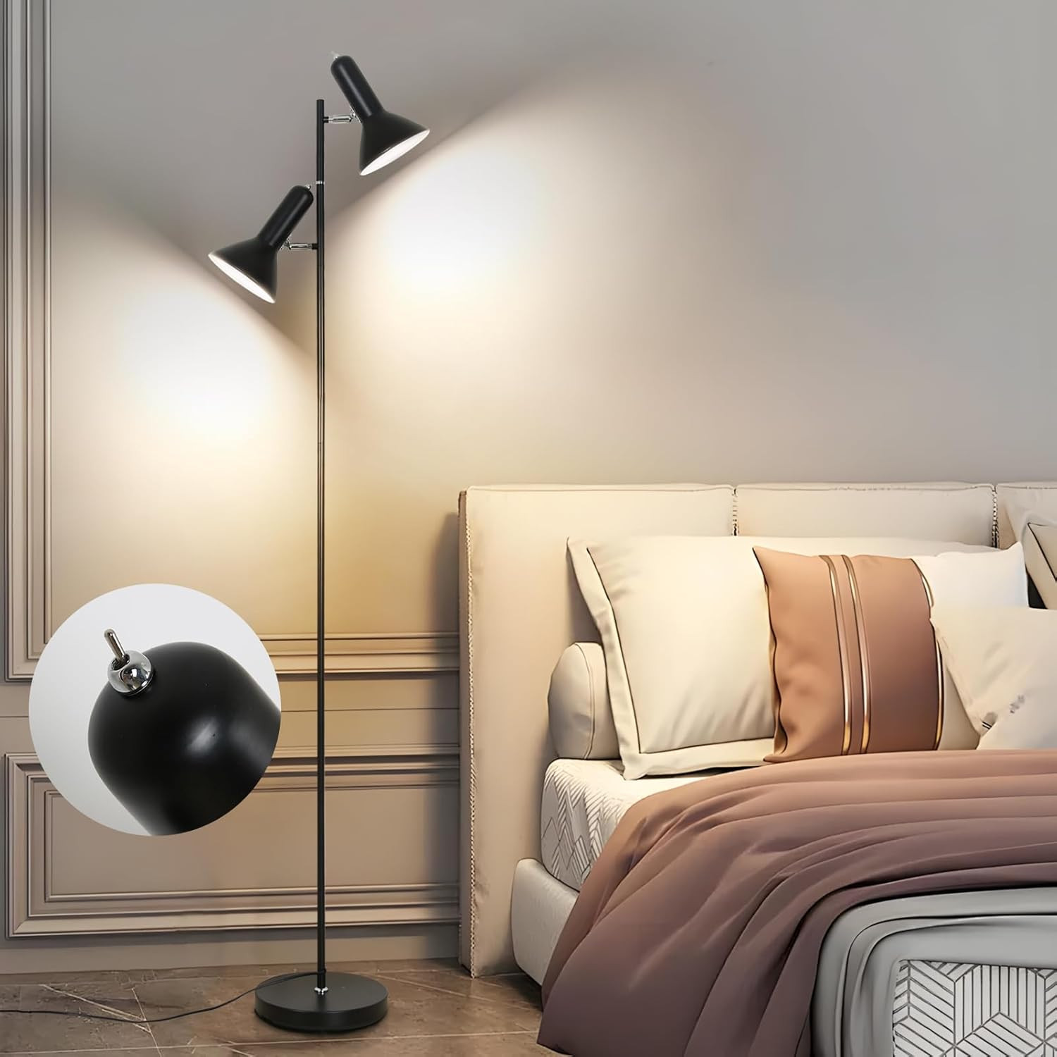 Lampa De Pie De Salotto Diya-Nera, 2X E27 MAX. 60W Floor Lamp, Lampada Da Terra 