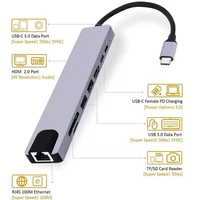 USB C HUB 8 in 1 Adapter 4K HDMI 87W PD Port RJ45 Ethernet Docking Station SD TF