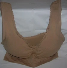 GENIE Bra Large Beige Nylon Spandex Removable Pads Seamless Bra With Lace