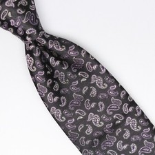 John G Hardy Mens Silk Necktie Black Gray Purple Paisley Brocade Woven Tie Italy