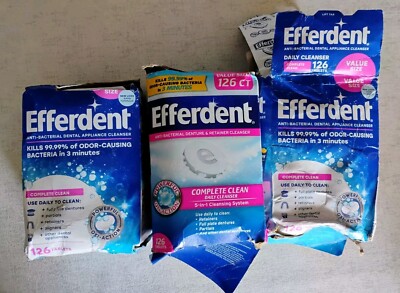 3 Efferdent Complete Clean Anti-Bacterial Denture Cleanser  126 Badly Dmgd Pckg