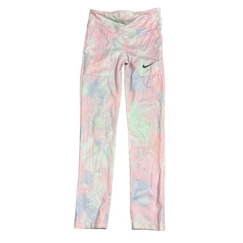 Nike Girl's Size Large Pink Tie Dye Dri-Fit One Leggings
