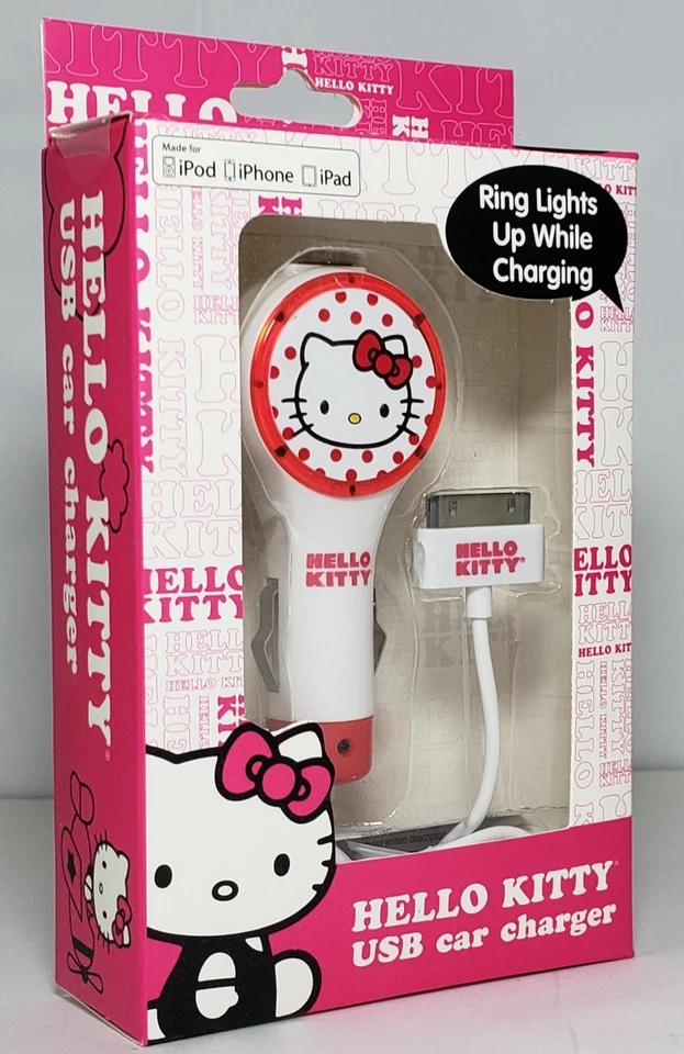 Cargador de coche USB Hello Kitty iPhone iPod iPad Sakar Apple 30 pines [Lote de 2] Nuevo Foto 2 de 4
