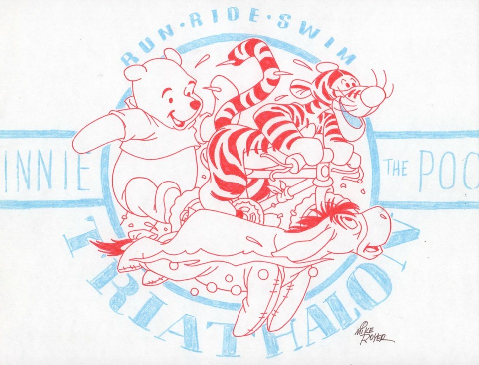 Winnie-the-Pooh Disney Black Ink Concept Art Trio Triathalon by Mike Royer Comic Art