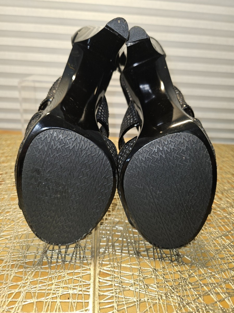 MICHAEL KORS Heels Women's 8M Black Glitter Mesh T Strap MICHAEL KORS Heels Women's 8M Black Glitter Mesh T Strap