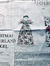 Primitive Homespun Doll Christmas Wonderland Angel Vintage Fabric Panel Springs