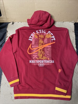 Nike Sweater Mens Medium Red Sweatshirt Pullover Swoosh Hoodie Graphic  Print
