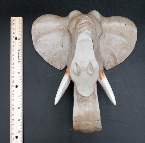 Hand-Carved And Painted Wood Hanging Elephant Head Sculpture Rustic Outsider Art - Picture 17 of 17